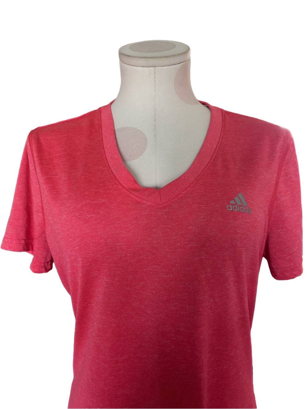 Adidas Activewear Performance Tee Pink Coral V Neck Workout Shirt - Large - Picture 6 of 8